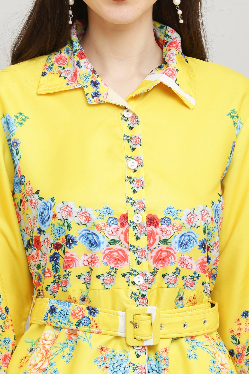 PAVONINE Cat Flower Digital Print Yellow Color A-Line Dress For Women