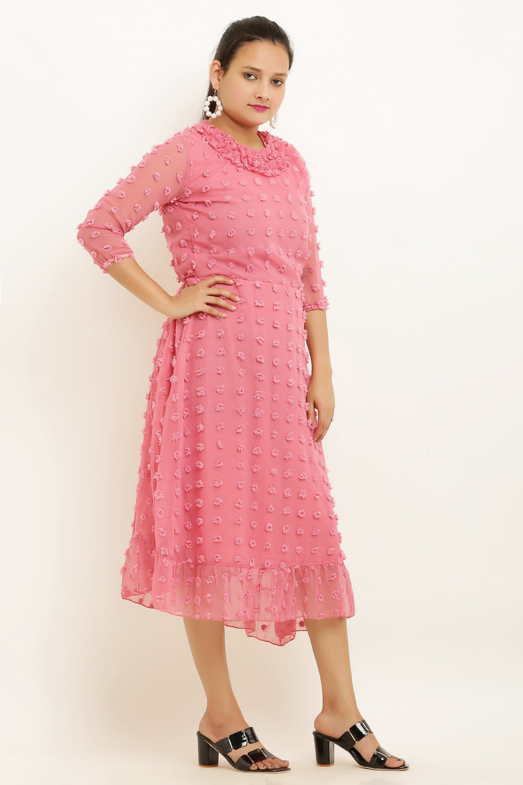 PAVONINE Buta-Design Peach Dress For Girls & Women