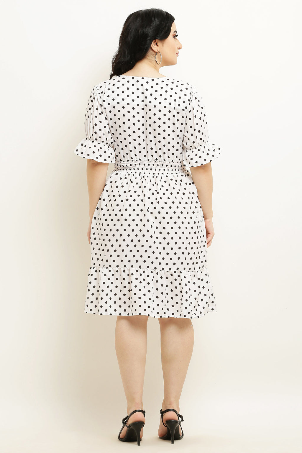 PAVONINE Micro Dots Waist Kansai Crepe Fabric White Midi For Girls