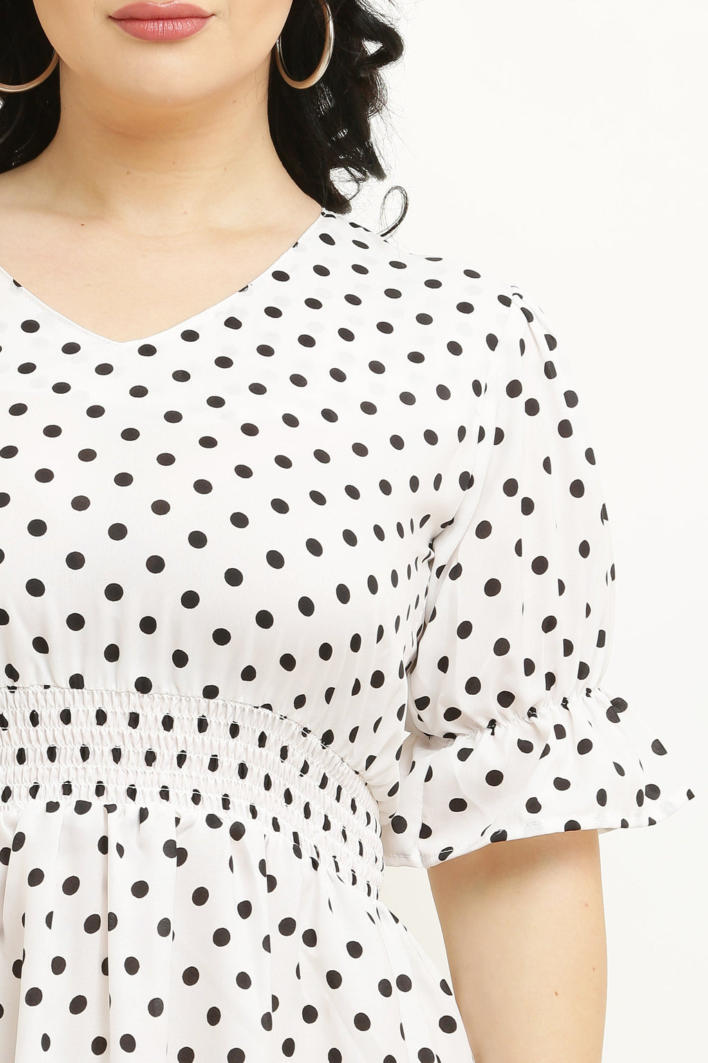 PAVONINE Micro Dots Waist Kansai Crepe Fabric White Midi For Girls