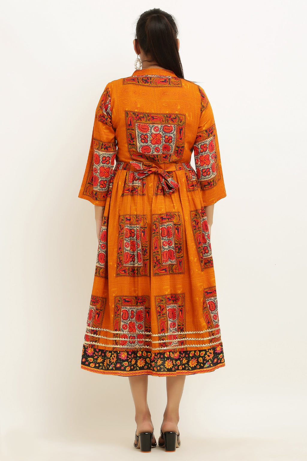PAVONINE Jaipuri Block Print Mustard Color Dress For Girls & Women