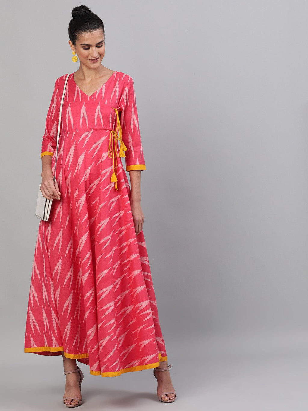 Antaran Red Cotton Flared Ikat Kurta