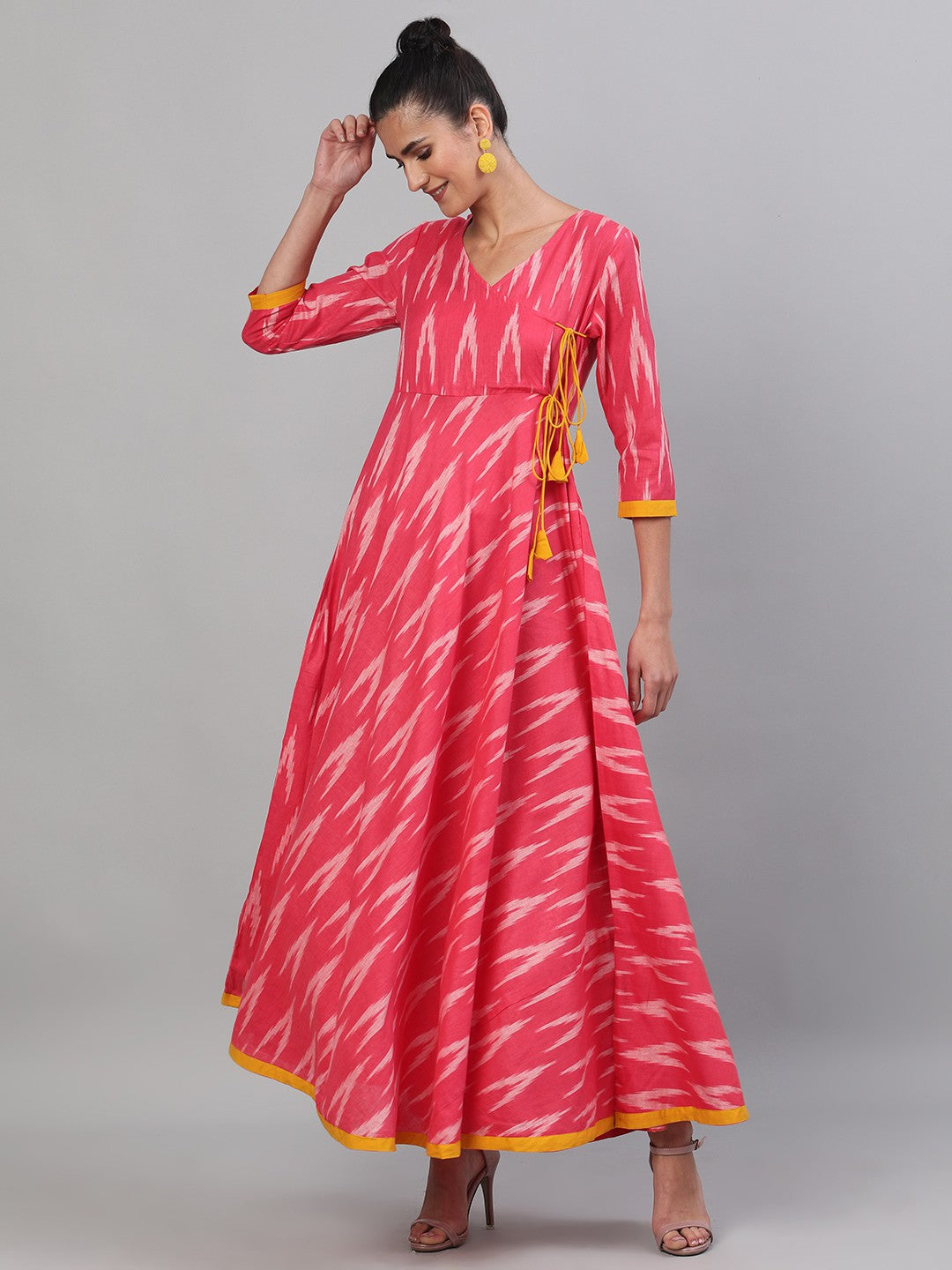 Antaran Red Cotton Flared Ikat Kurta