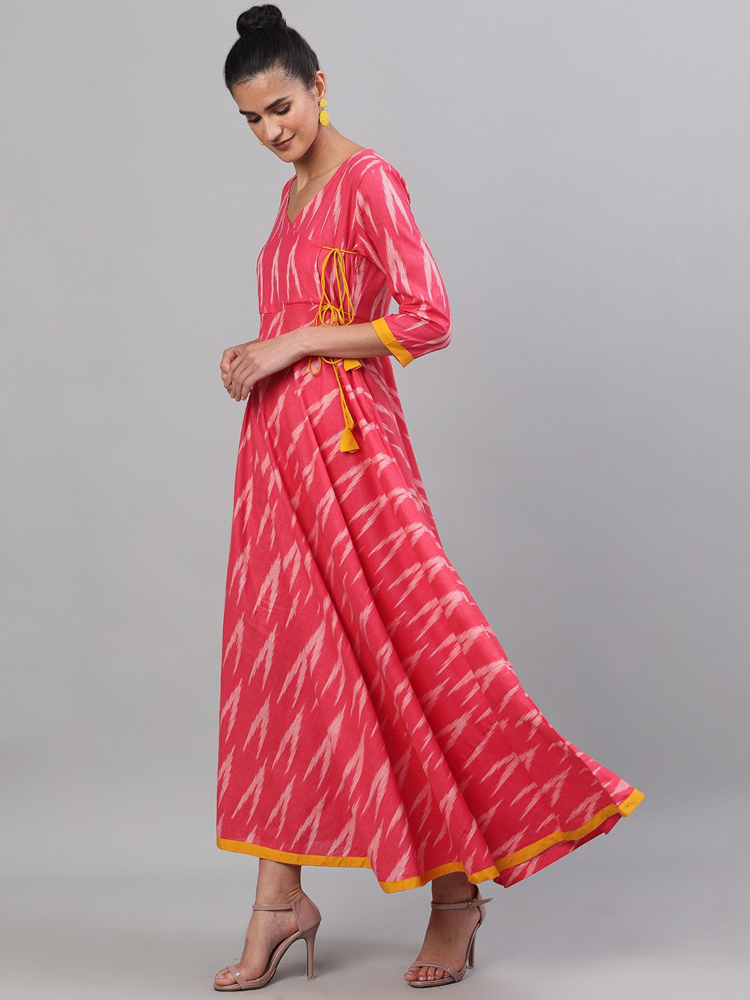 Antaran Red Cotton Flared Ikat Kurta