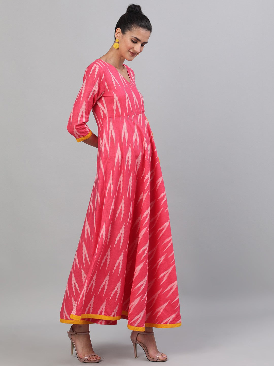 Antaran Red Cotton Flared Ikat Kurta