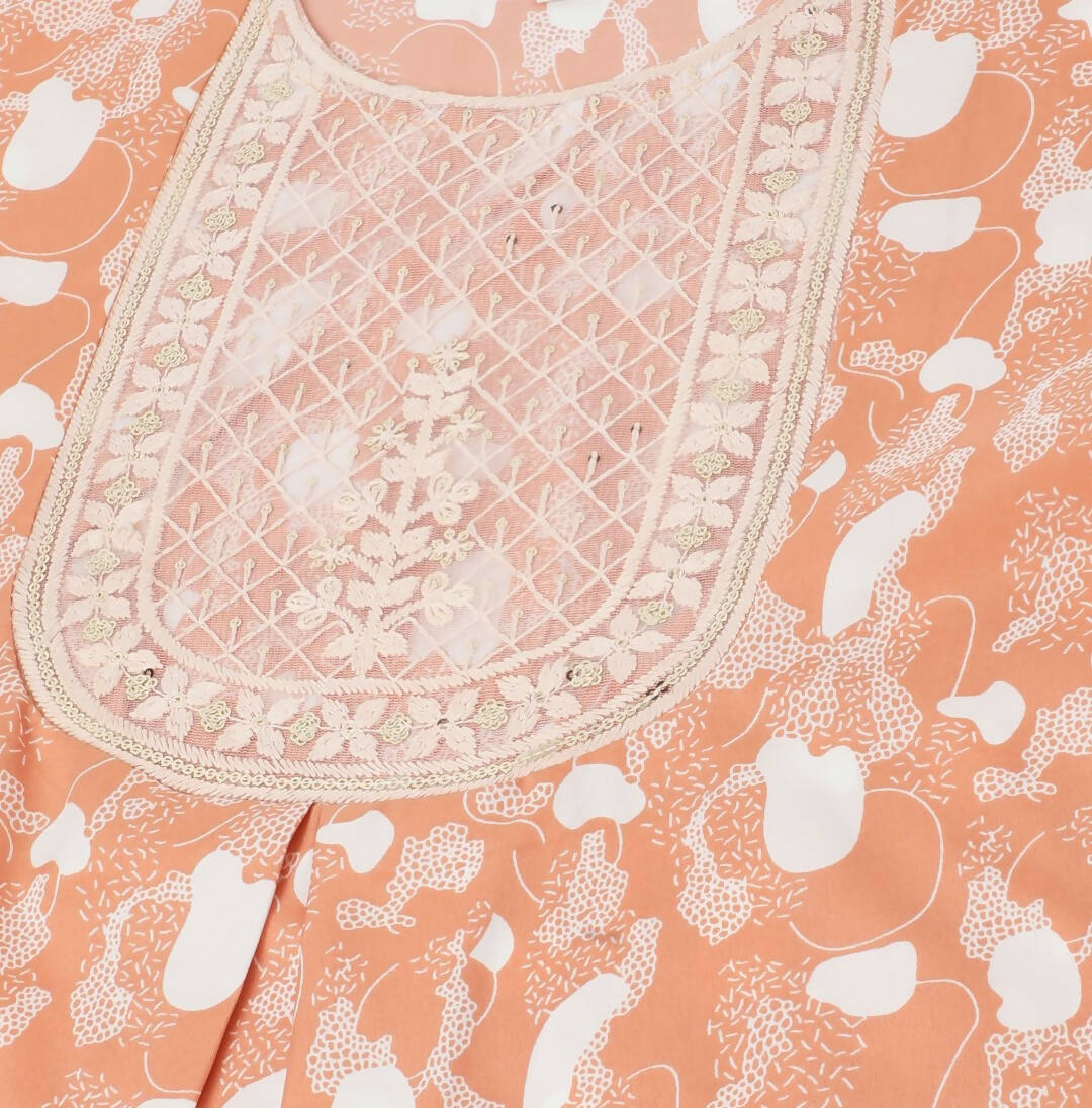 Orange Poly Crepe Digital Printed Top with Matching Bottom - Preeti