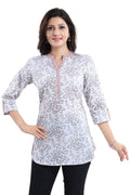 Snehal Creations Vibrant Vigour White Cotton Printed Short Tunic Top