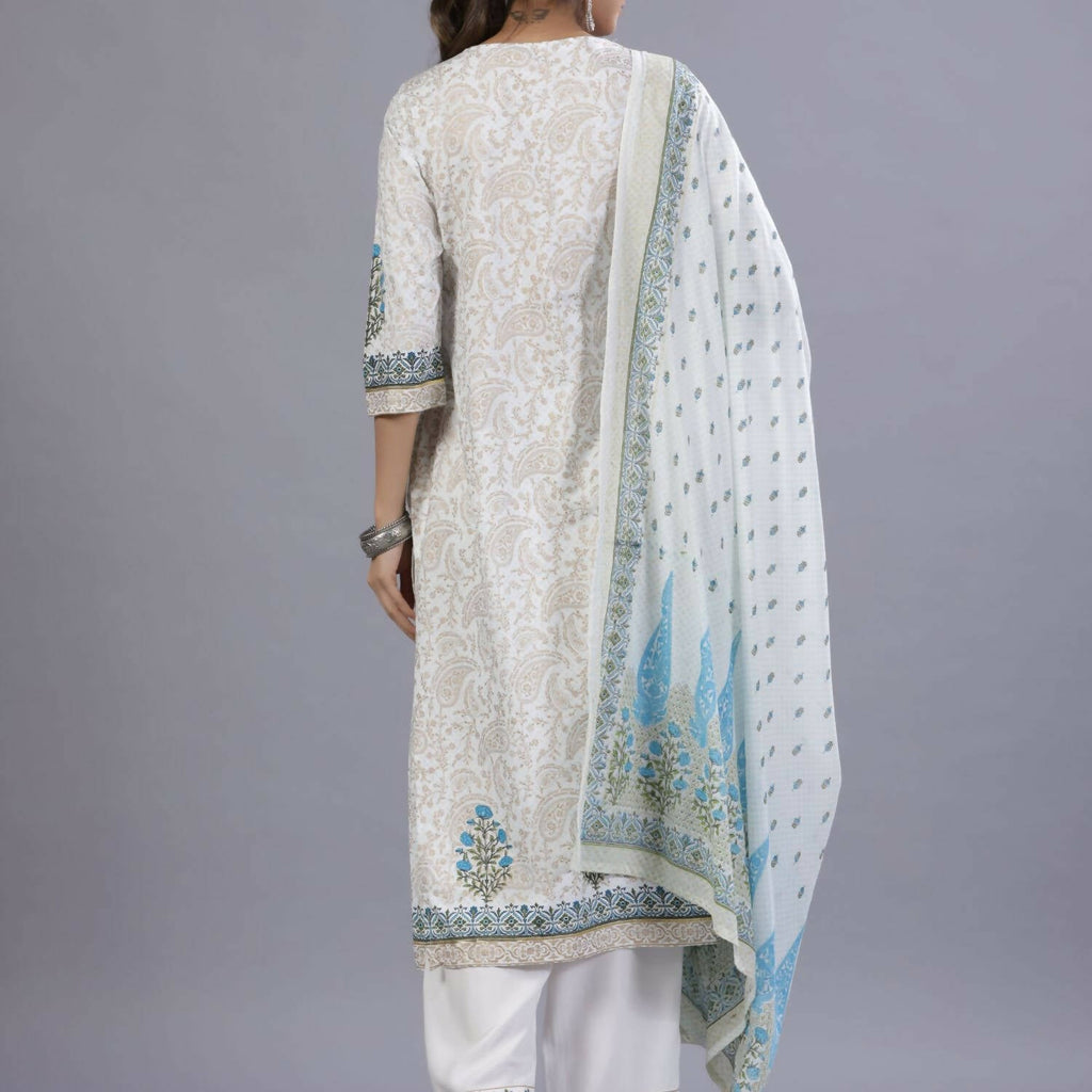 Juniper Women Blue Rayon Printed Kurta, Pants and Dupatta Set