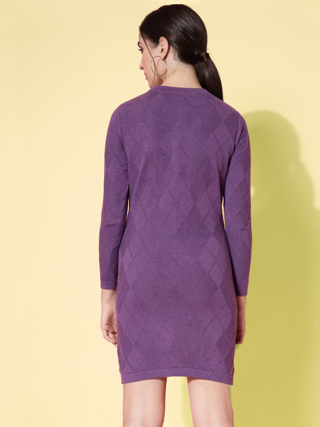 Women Winter Purple Cotton Dress - Wool Trees