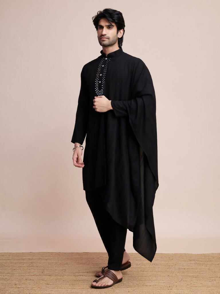 Vastranavya Traditional Festival Wear Viscose Thread & Sequence Embroidered Work Kurta Pant Set - Black