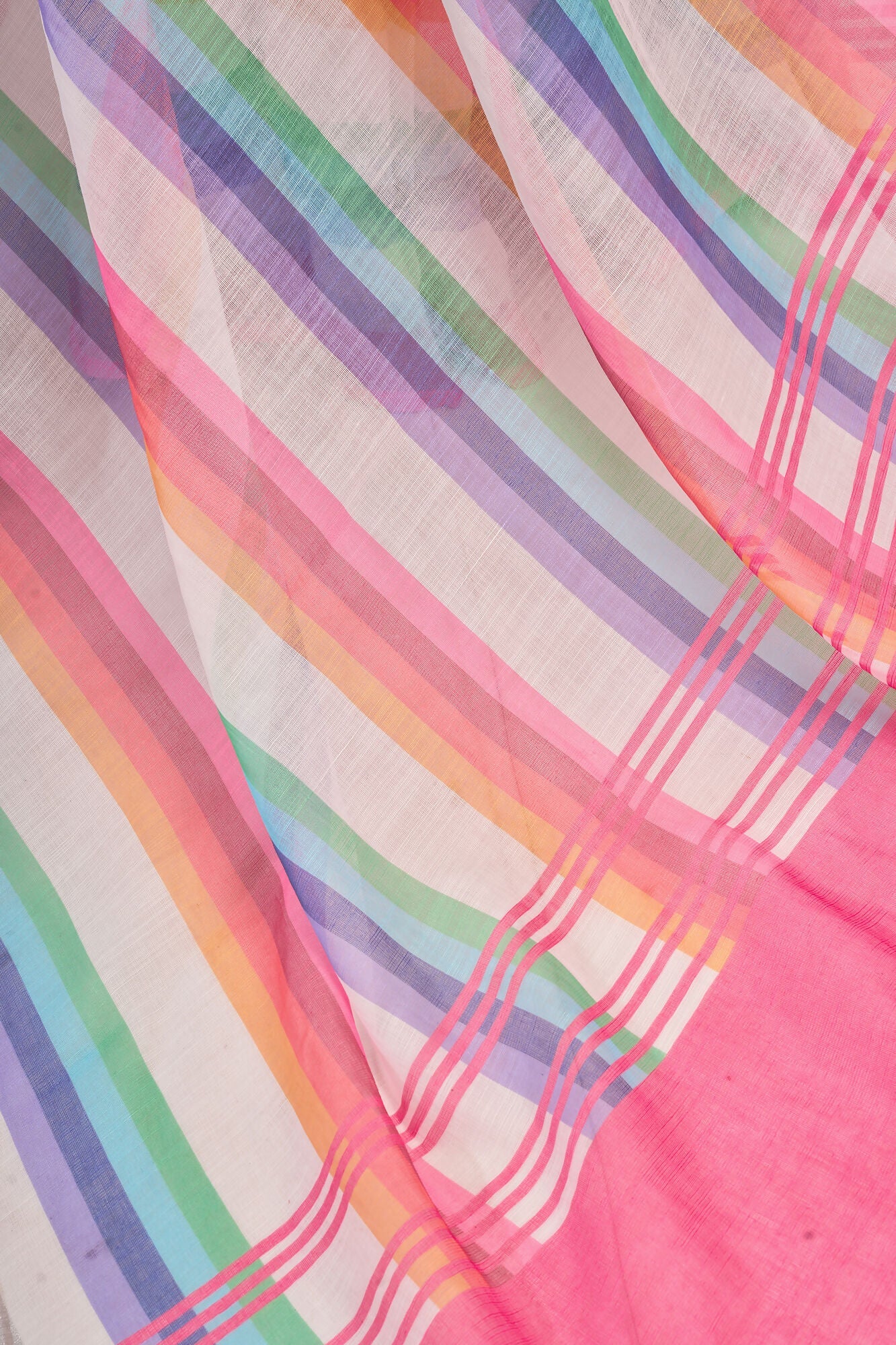 Vastranavya Rainbow Digital Printed Linen Ready To Wear Designer Saree with Unstitched Blouse