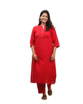 Aramya Red Khadi Cotton Solid Straight Kurta for Women