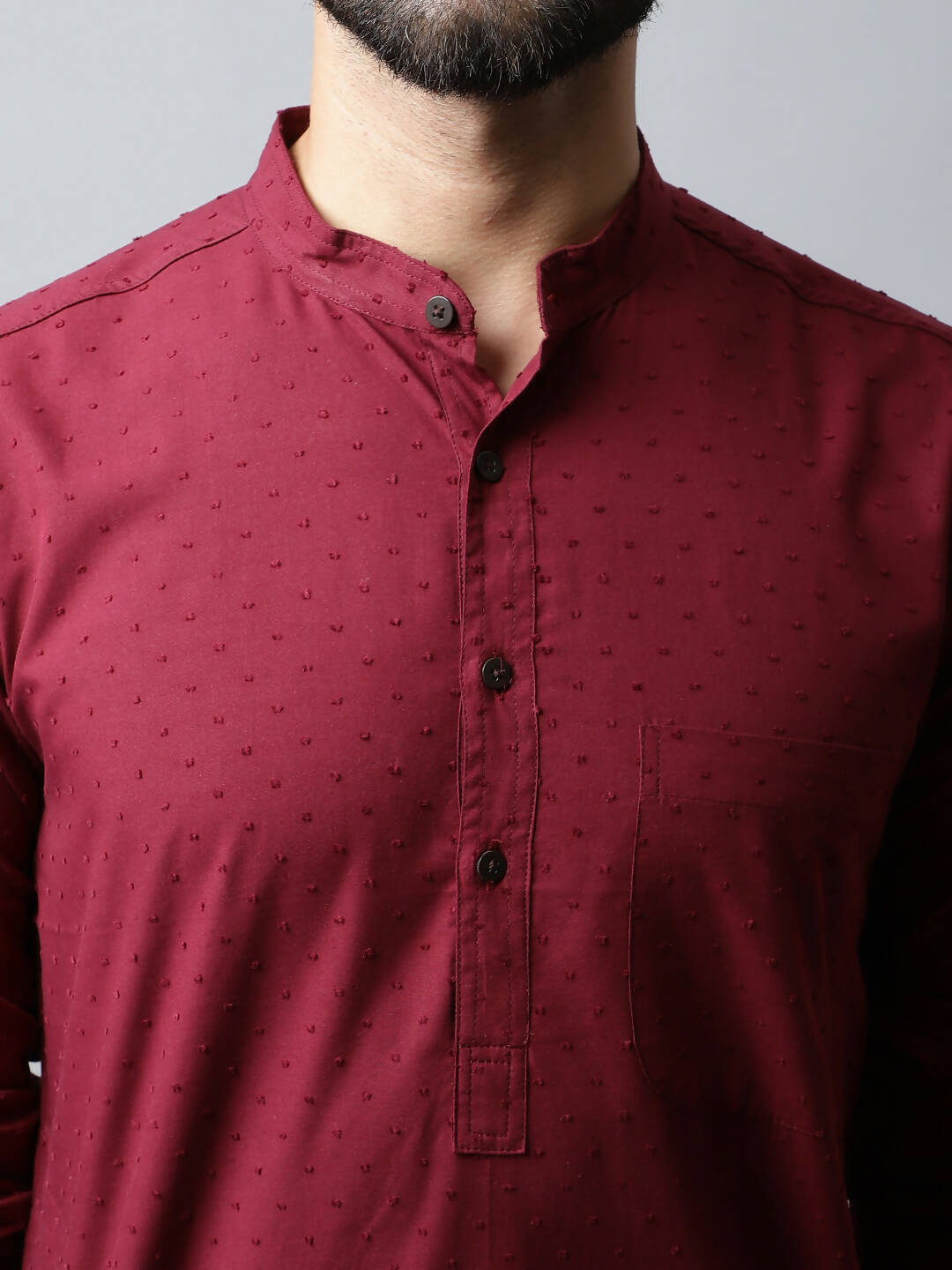 Even Apparels Maroon Color Linen Pure Cotton Men's Kurta With Side Placket (SLD1182)