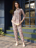 Pink & Beige Rayon Floral Printed Top with Matching Bottom - Eesha