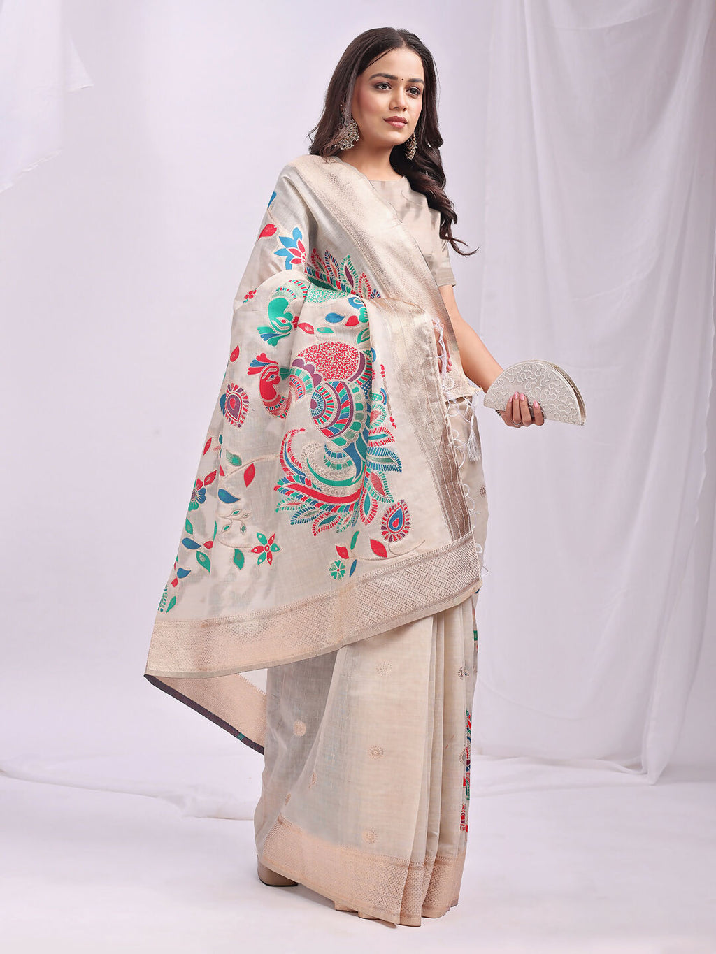 Shree Shyam Fashion Linen Cotton Cream Saree