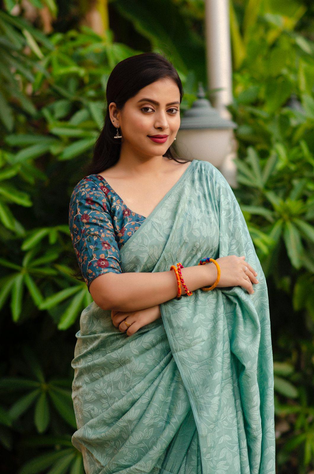 Rama Jute Silk Woven Design Saree with Unstitched Blouse - Hiral Fashion