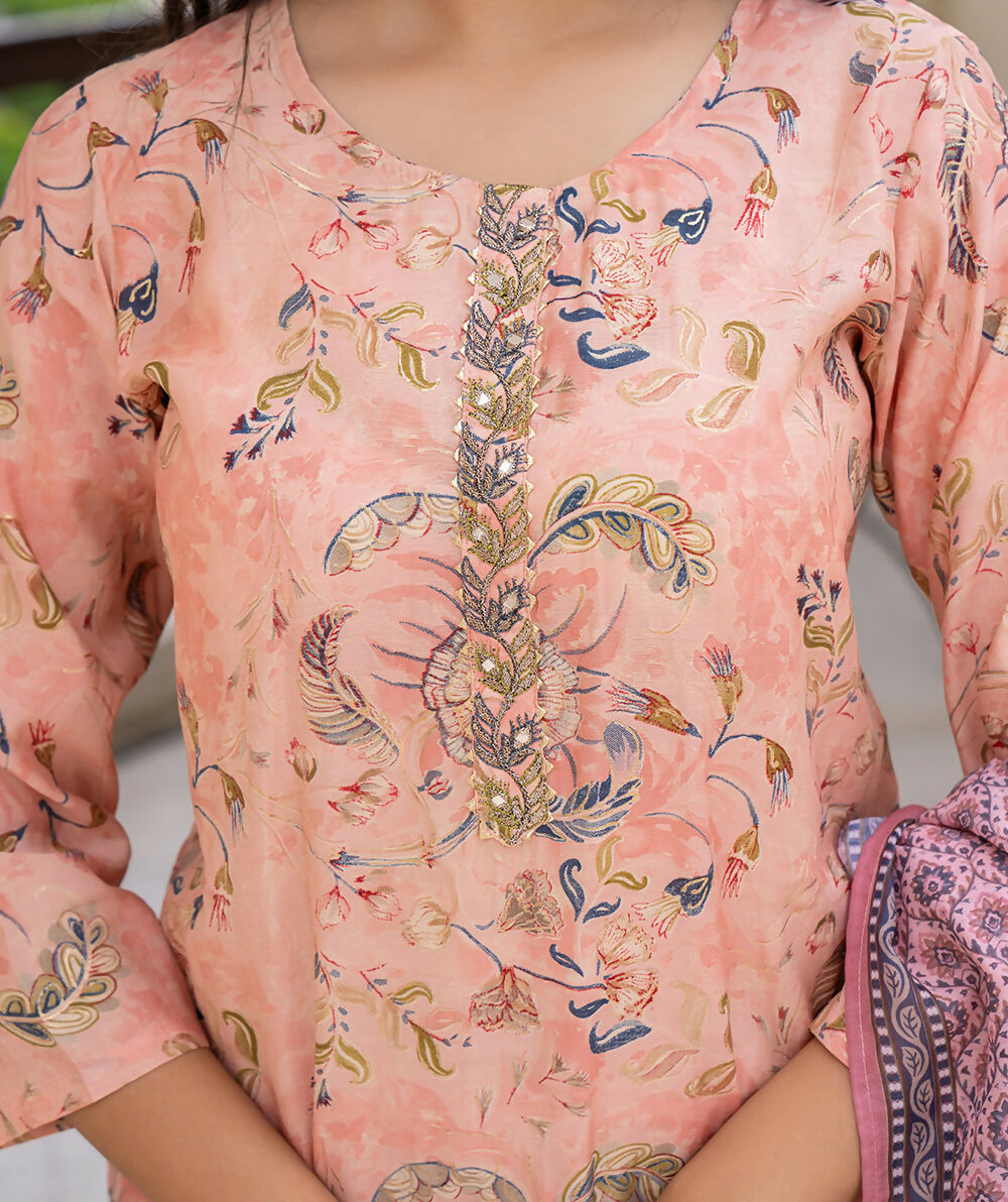 Kaajh Women's Peach Floral Printed Modal Suit Set