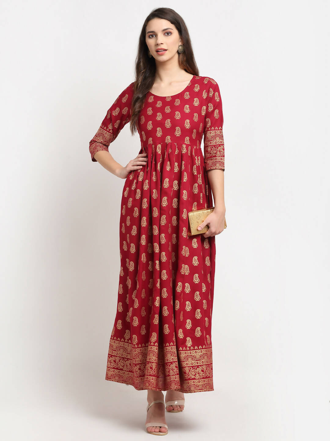 Rudra Bazaar Gold Printed A-Line Kurti