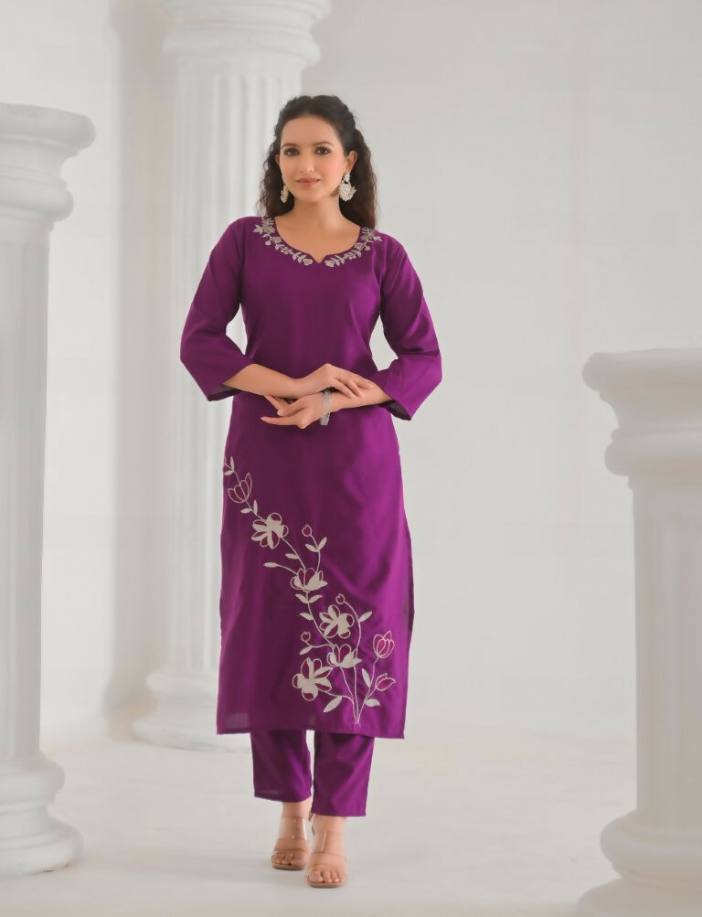 Festive Ethnic Viscose Rayon Purple Stitched Suit With Dupatta - Rashmika