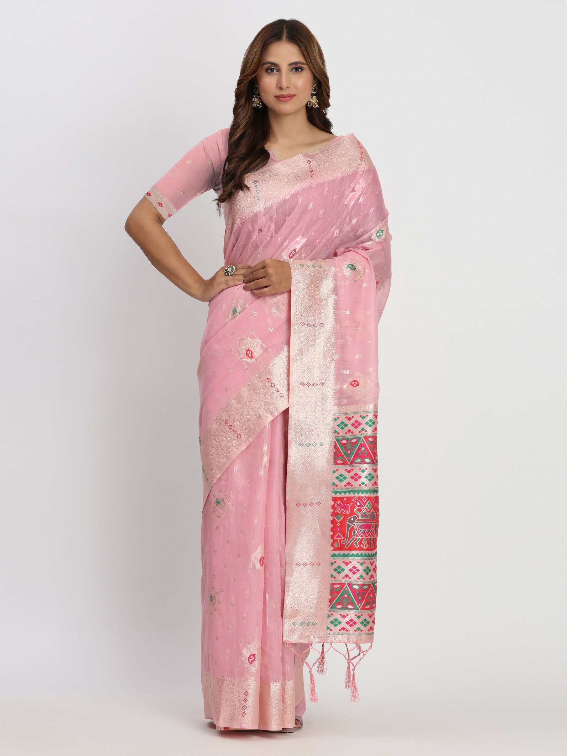 Shree Shyam Fashion Linen Cotton Light Pink Saree