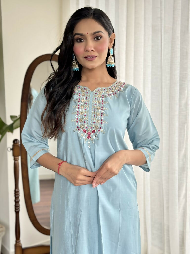 Lavender Viscose chanderi Stitched Suit With Dupatta - Tanisha