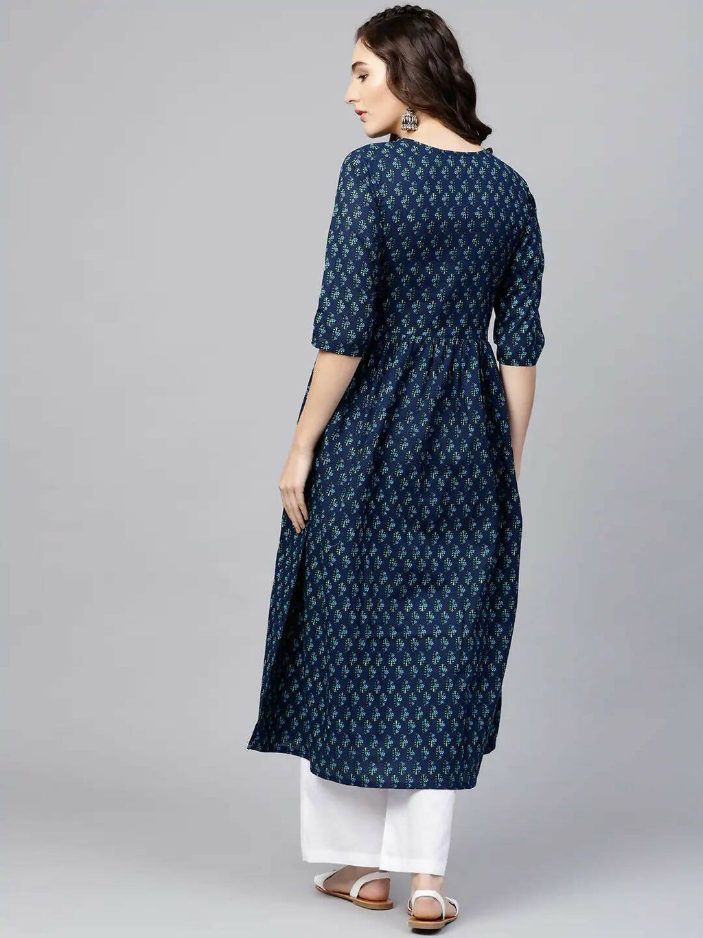 Vamika Printed Cotton Blue Party Wear/Casual Wear Women Kurta Set/Suit