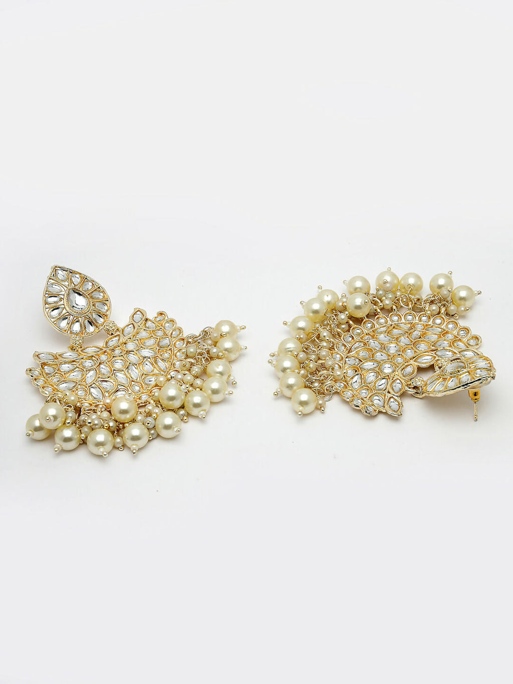 NVR Women Gold-Polished Kundan Chandbali Earrings