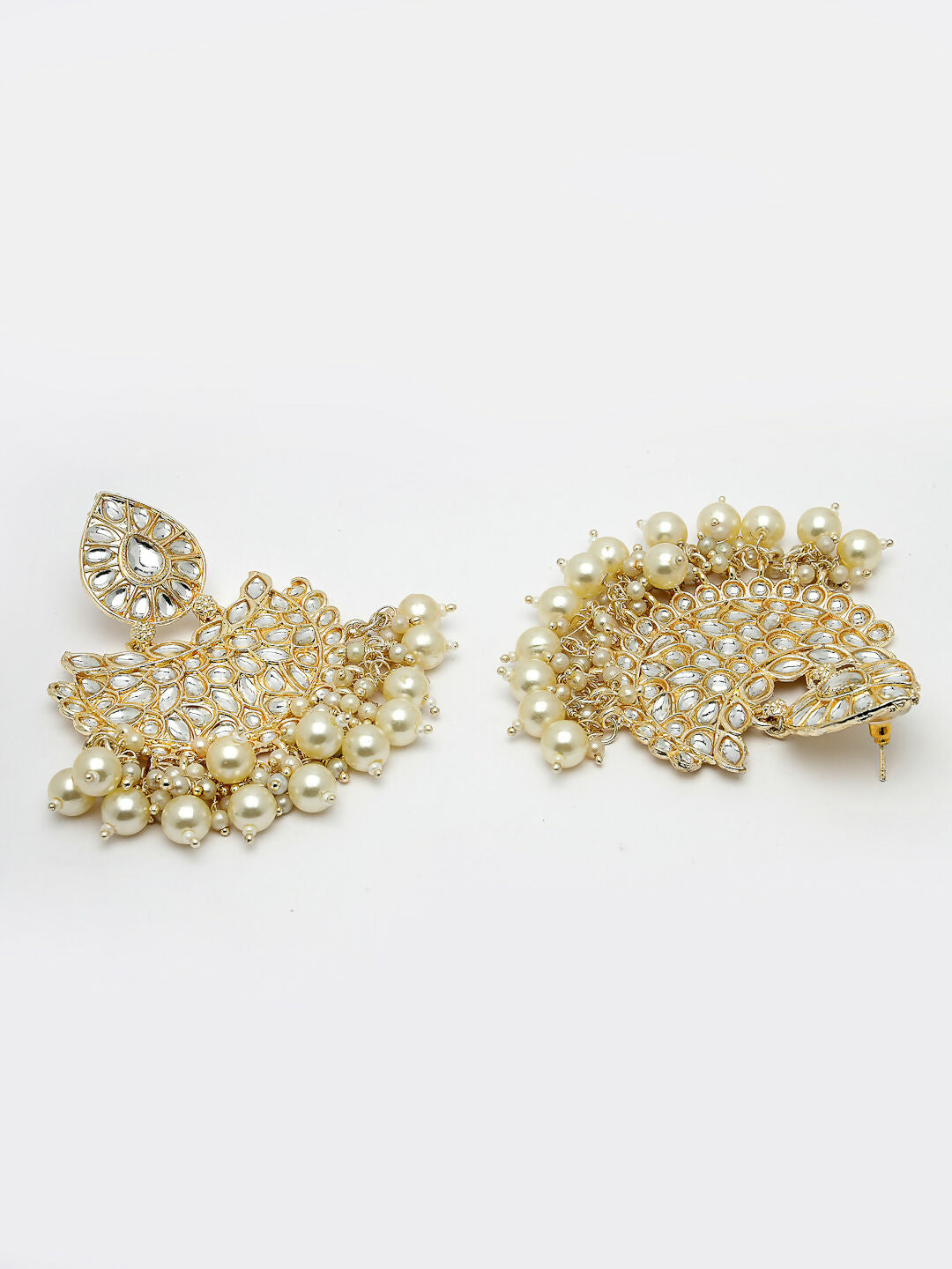 NVR Women Gold-Polished Kundan Chandbali Earrings