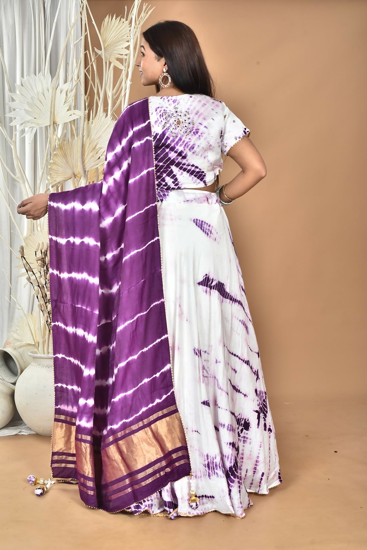 Morchari Women Tai Dai And Hand Embroidery Lehenga-Purple