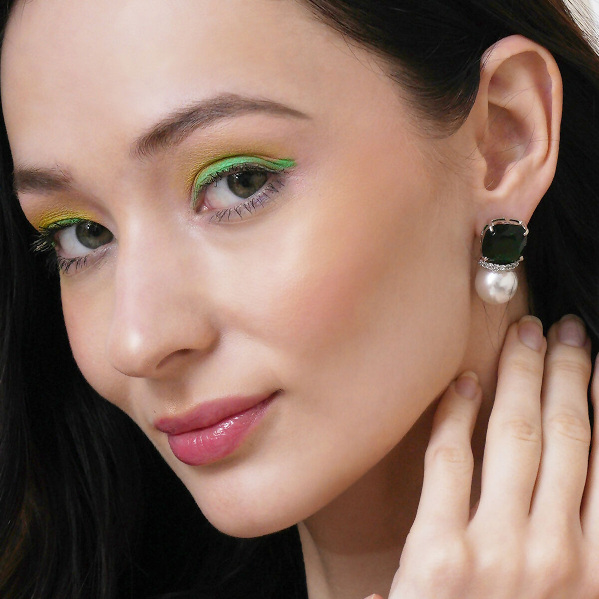Jade Pearl Studs- Ruby Raang