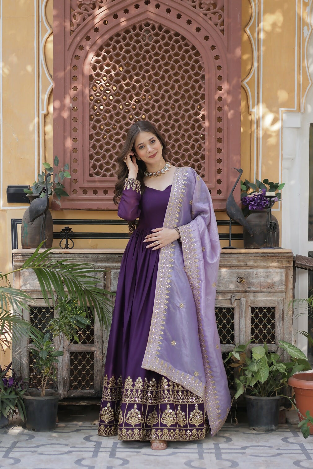 Joban Fashion Purple Georgette Sequence Embroidery Work Kurta Set
