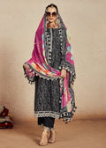 Muslin Cotton Digital Print & Embroidered Black Salwar Suit - Emponline