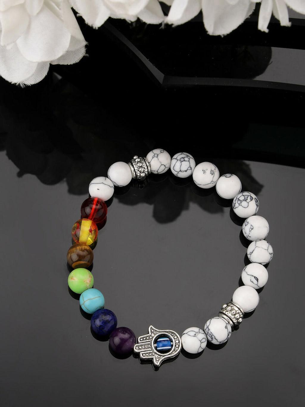 NVR Men & Women Multi Colour Marbel Crystal Elasticated Bracelet
