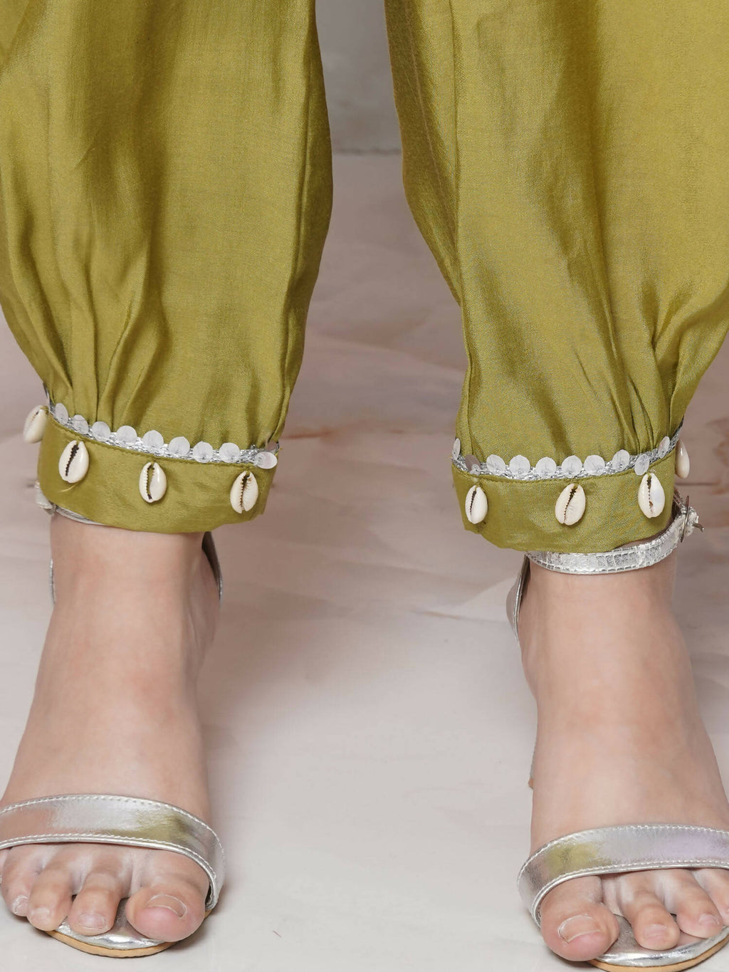 Women Republic Green Art Silk Embroidered Kurta with Afghani Salwar