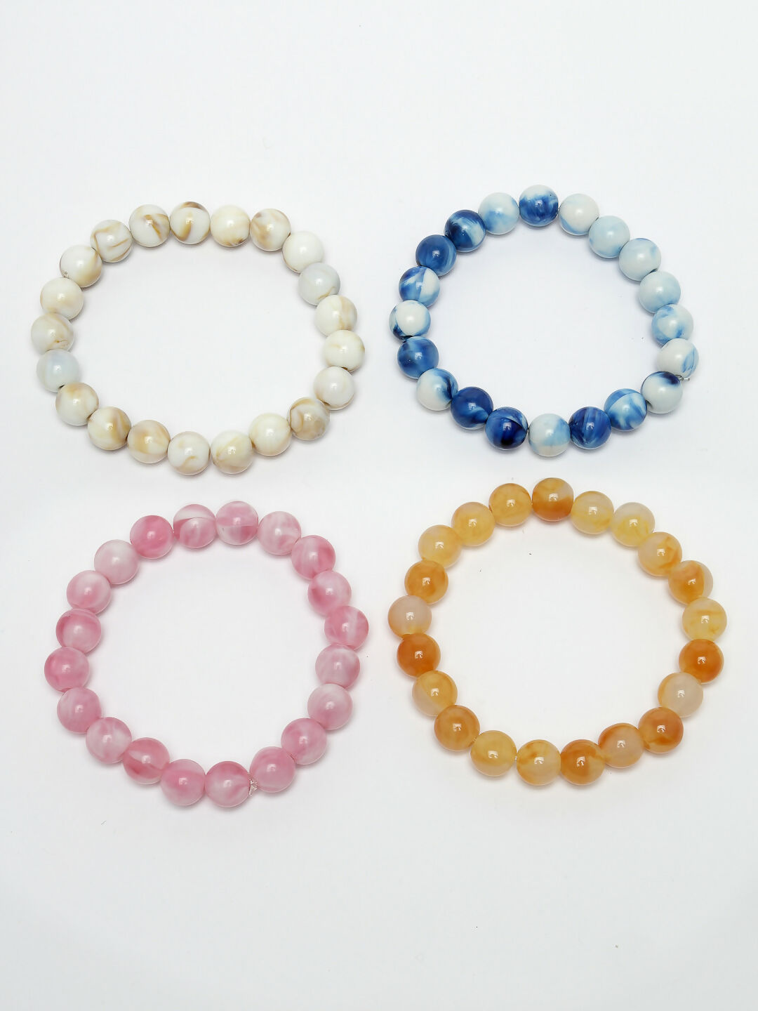 NVR Men & Women Set of 4 Artificial Beads-Beaded Evil Eye Elasticated Bracelet