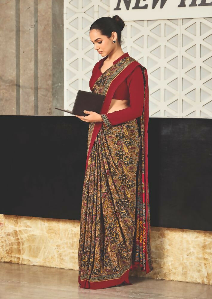 Joban Fashion Mustard Crepe Silk with Traditional Print Saree