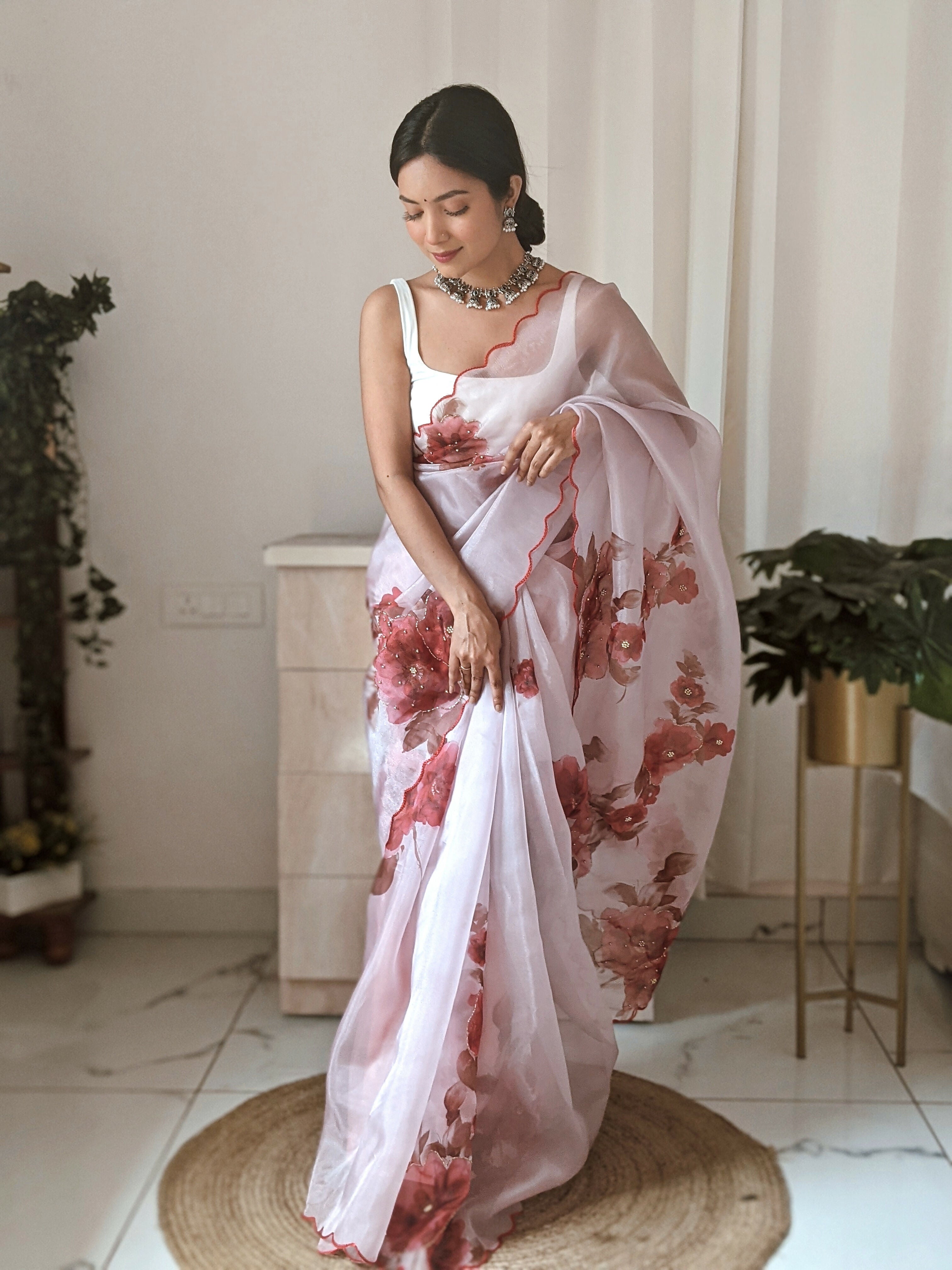 Vamsee Pinki Khatali Pink Organza Saree