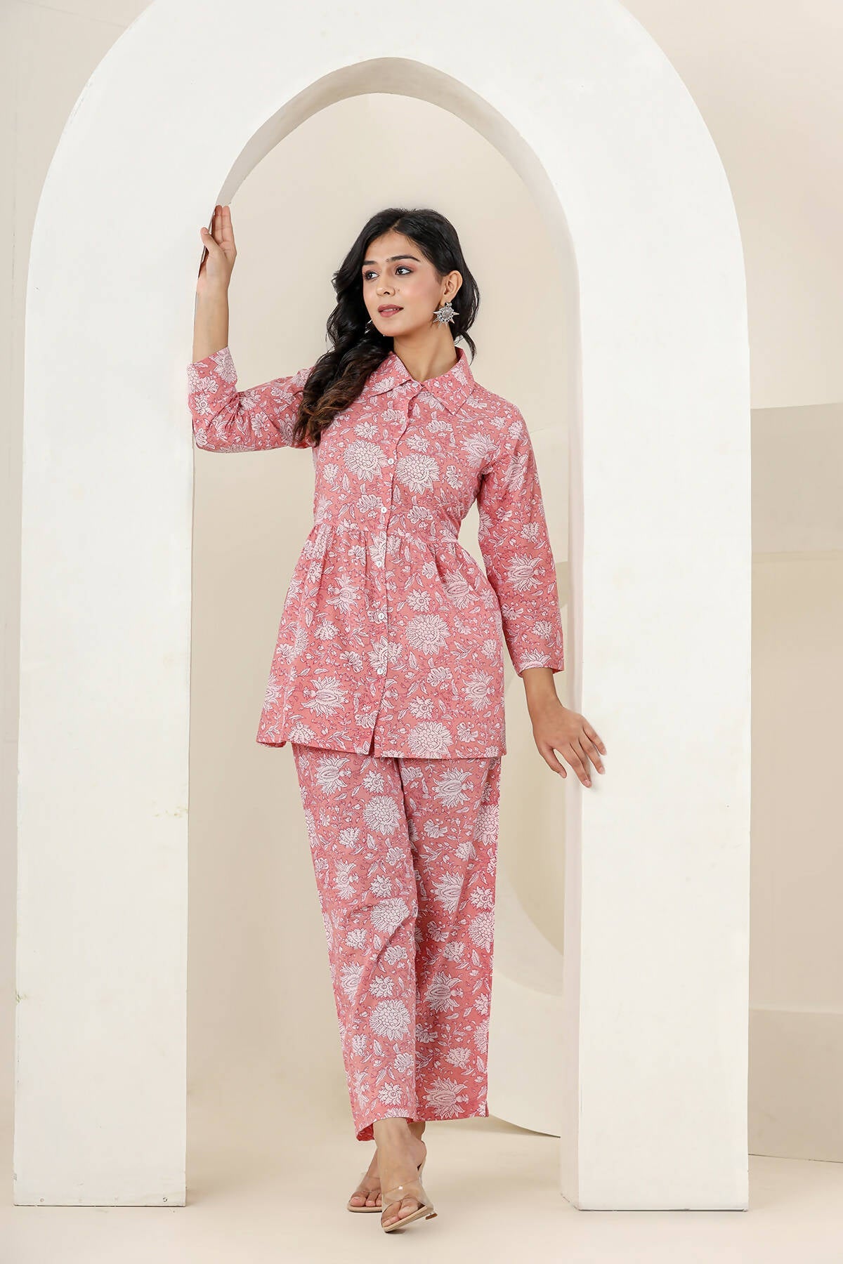 Kaajh Women's Pink Printed Cotton Co-ord Set