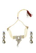 Mominos Fashion Johar Kamal Gold-Polished Brass Finish Kundan/Stone Choker For Women (White)