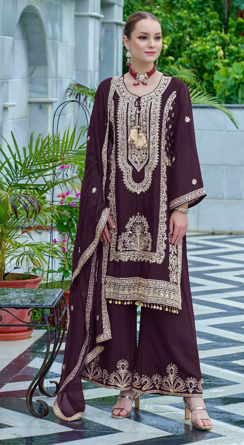 Vastranavya Heavy Chinon With Embroidery Coding Sequence with Real Mirror Work Pakistani Suits