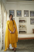 Mustard Rayon Sequence Embroidery work Straight kurta with Pant & Dupatta - Akashara