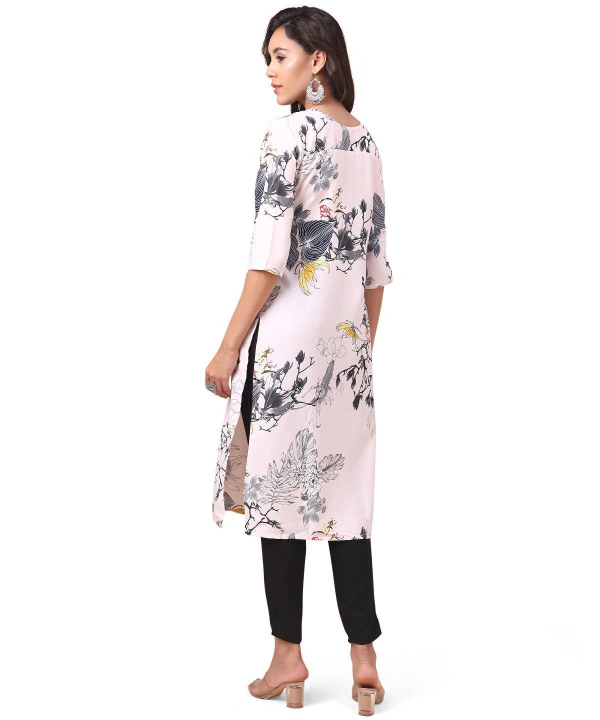 Vamika Cream French Crepe Printed Party Wear/Casual Wear Kurti