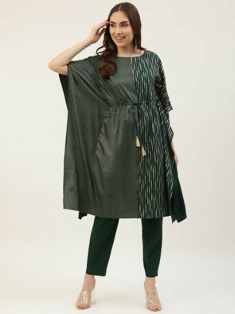 FIORRA Women's Green Poly Crepe Kaftan Type Kurta Set