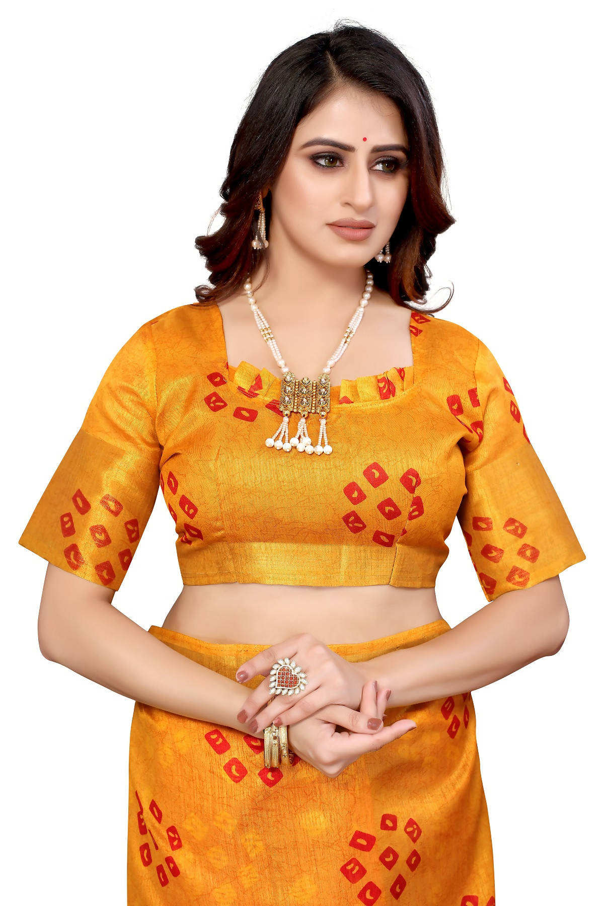 Vamika Ethnic Fire Red Jari Border Linen Saree