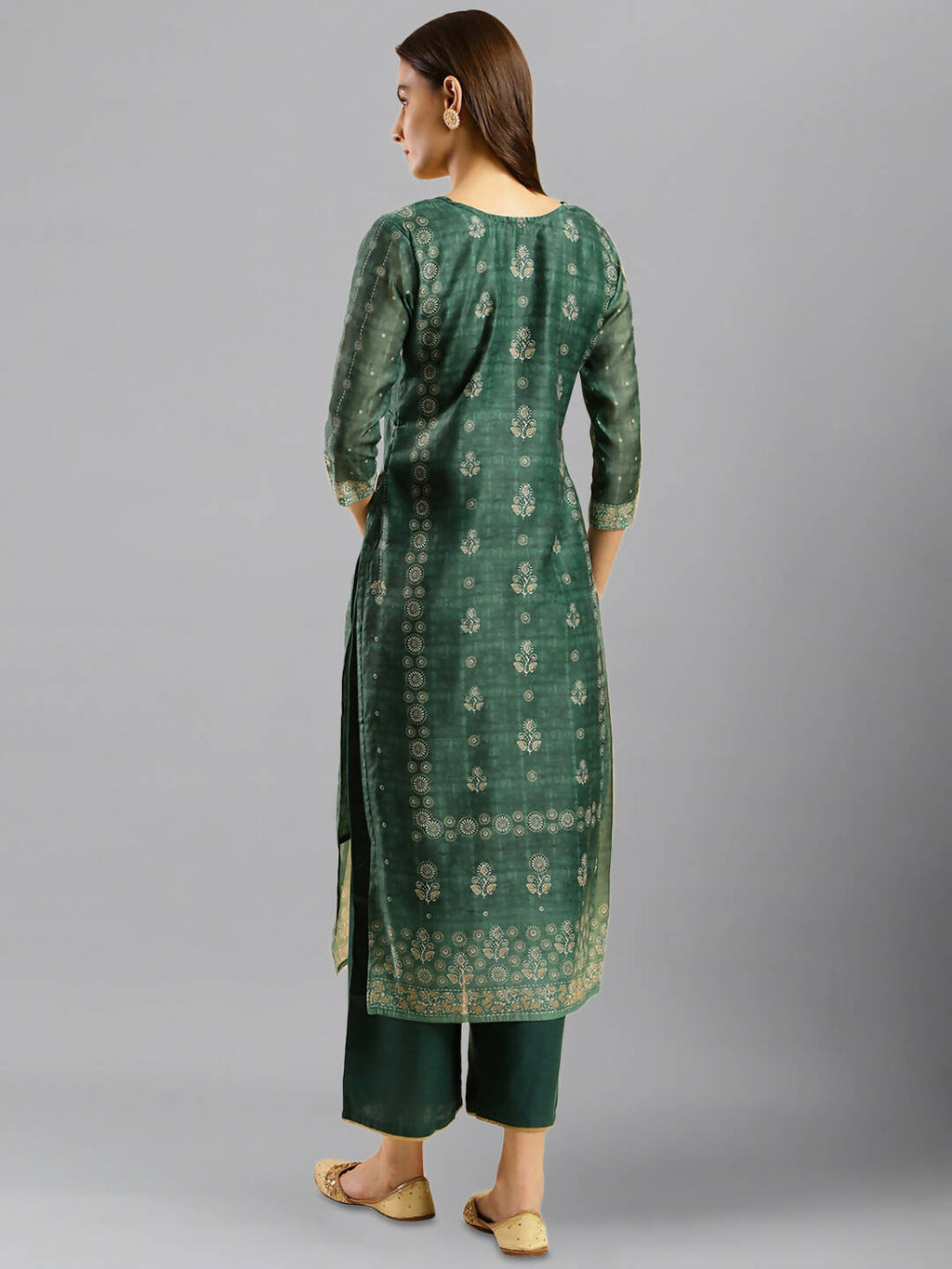 Sea Green Chinon Digital Printed With Hand Work Kurta - Himanshi