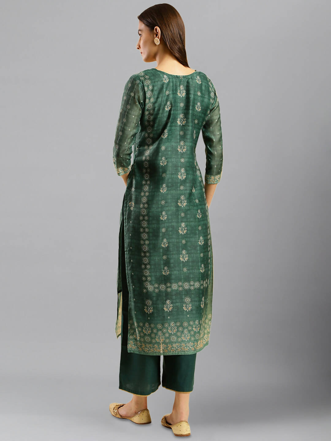 Sea Green Chinon Digital Printed With Hand Work Kurta - Himanshi