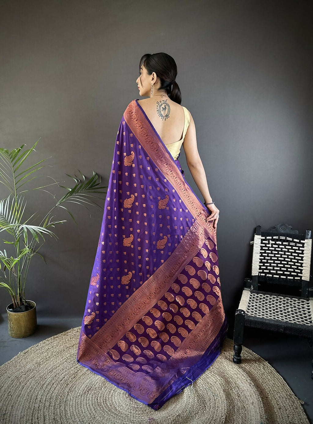 Joban Fashion Banarasi Purple Woven Soft Silk Saree