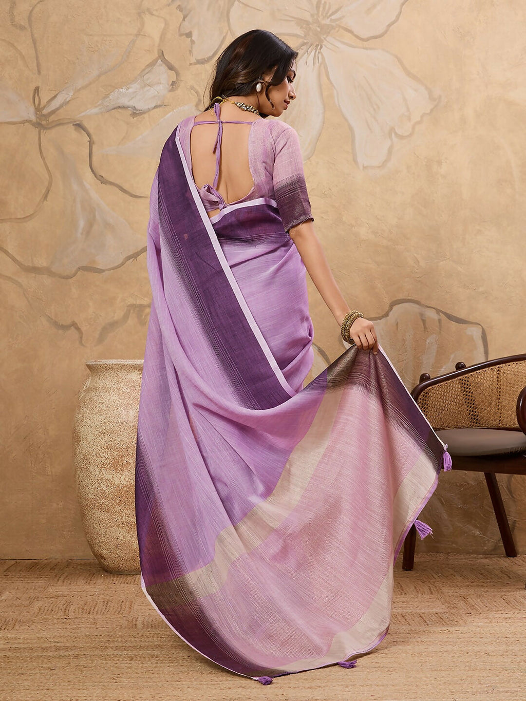 Shree Shyam Fashion Purple Linen Saree