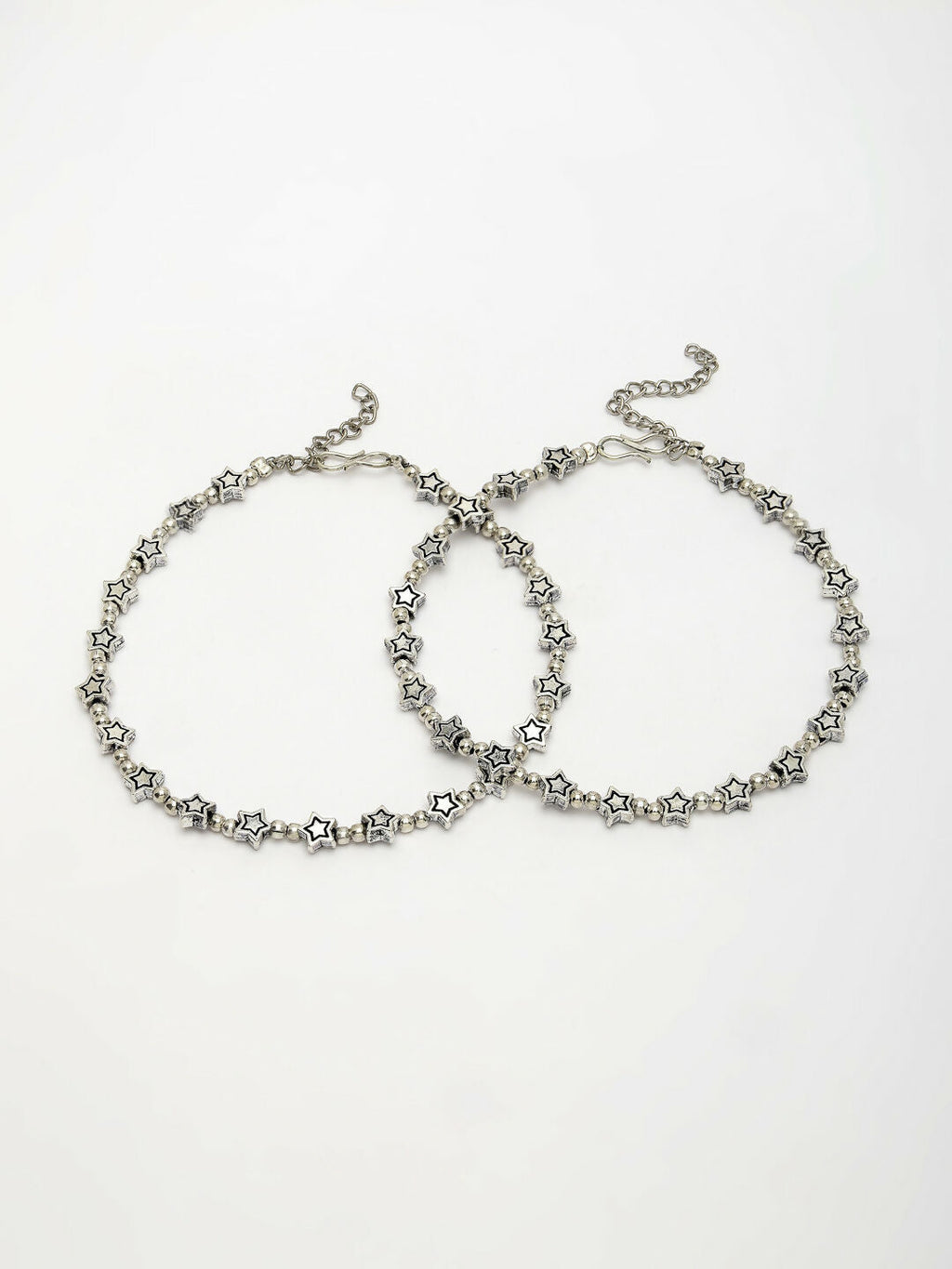 NVR Women's Set of 2 Silver-Plated Star Design Anklets