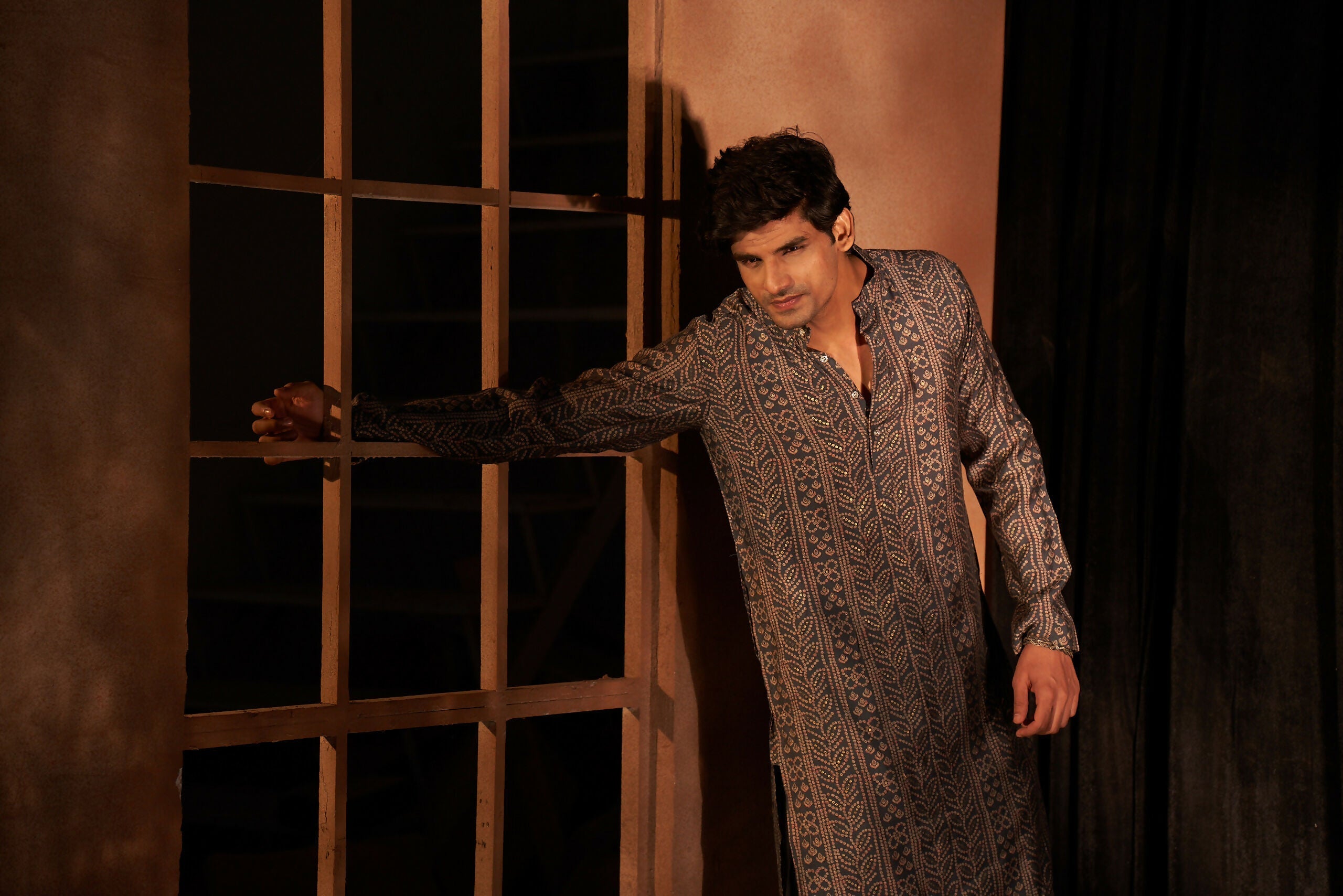 Nevy Blue Modal Silk Designer Printed Men's Kurta Set - Mahotsav